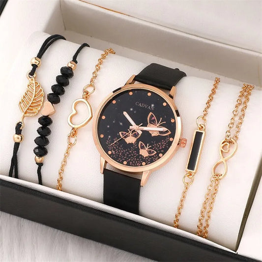 Conjunto de 6 Relógios Femininos - Fashion Butterfly Watch - Novo Relógio Casual Feminino Analógico - Bracelete - Presente - Sem Caixa